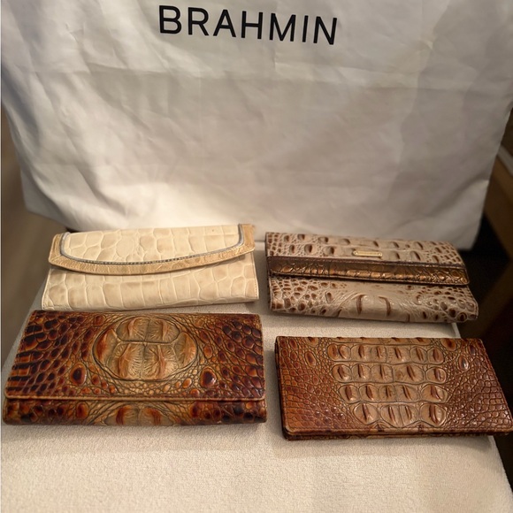 Brahmin Croc-Embossed Leather Wallets in Cream and Brown Tones